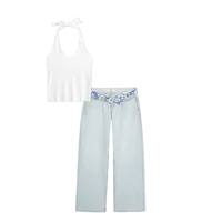 Low-Rise Light Wash Foldover Waist Baggy Jeans