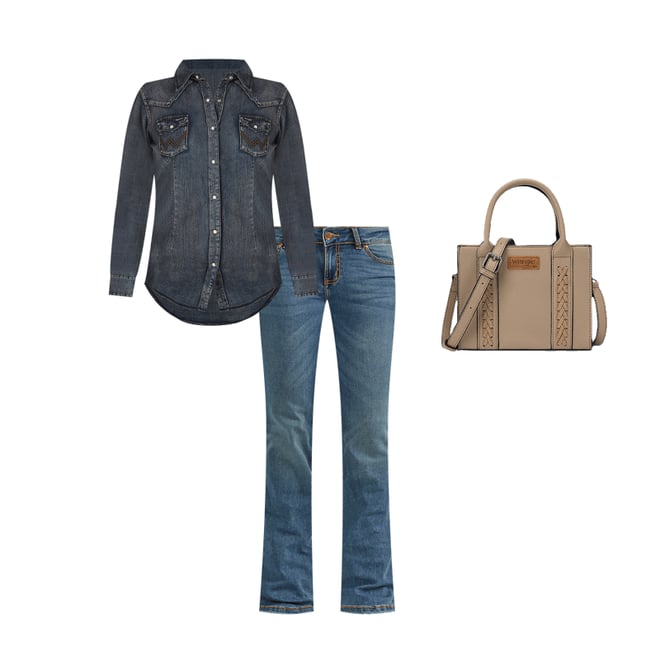 Women’s Long Sleeve Western Snap Denim Top in Denim