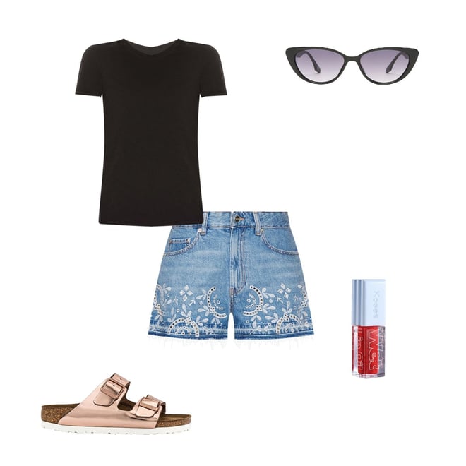 Ganni Broderie Anglaise Denim Shorts in Light Blue Stone