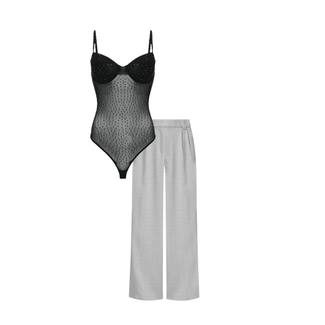 Rhinestone Embellished Mesh Bustier Bodysuit