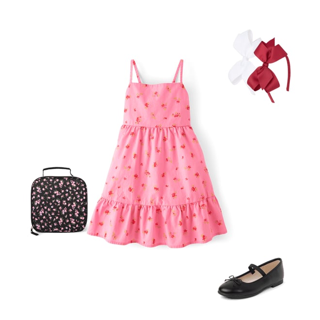 5th bundle featuring 3 items which compliment Girls Floral Bow Back Poplin Tiered Dress