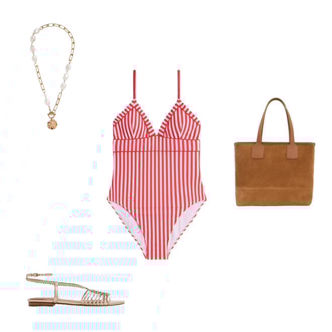 3rd bundle featuring 3 items which compliment Kasos String V Neck Swimsuit-Coral Punch/ Ivory Stripe