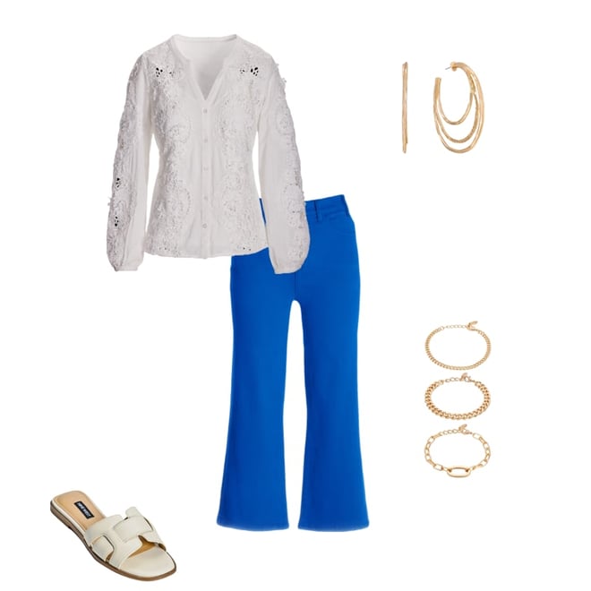 Lace Inset Button Up Blouse White