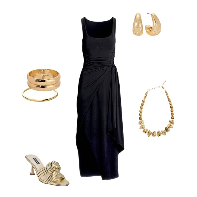 Scoop Neck Side Tie Knit Maxi Dress Black