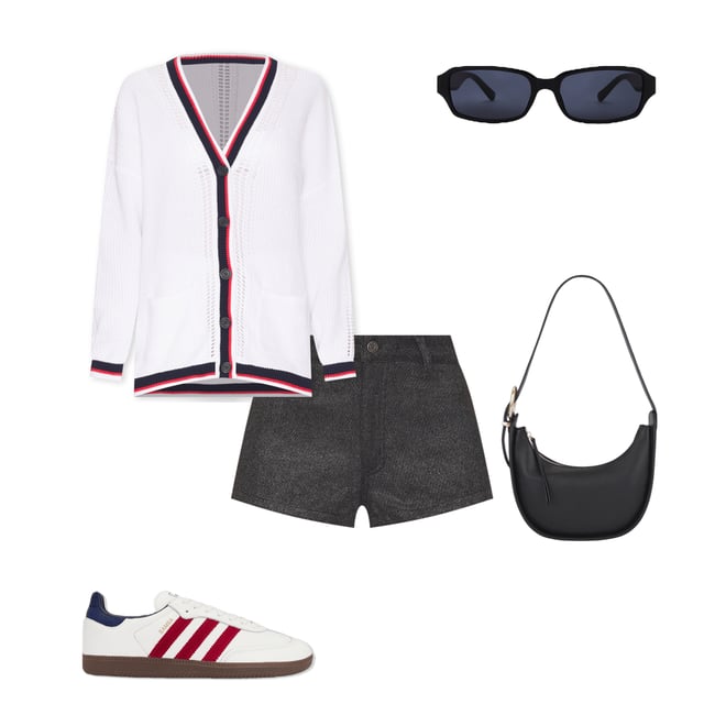 3rd bundle featuring 4 items which compliment Janet Varsity Crochet Oversized Cardigan