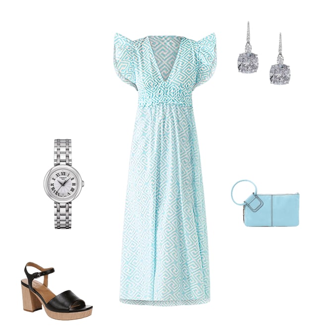 Women's Flutter Sleeve V-Neck Midi Dress