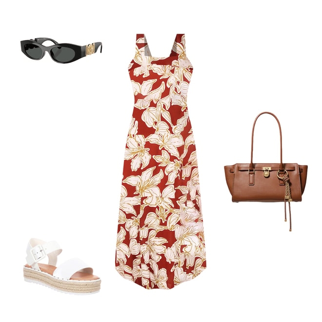 Vince Camuto Printed Square Neck Sleeveless Shift Maxi Dress