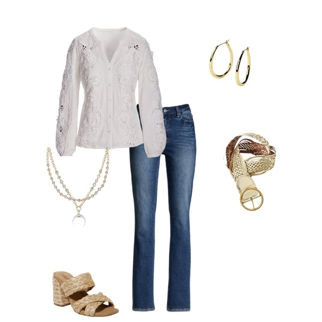 Lace Inset Button Up Blouse White