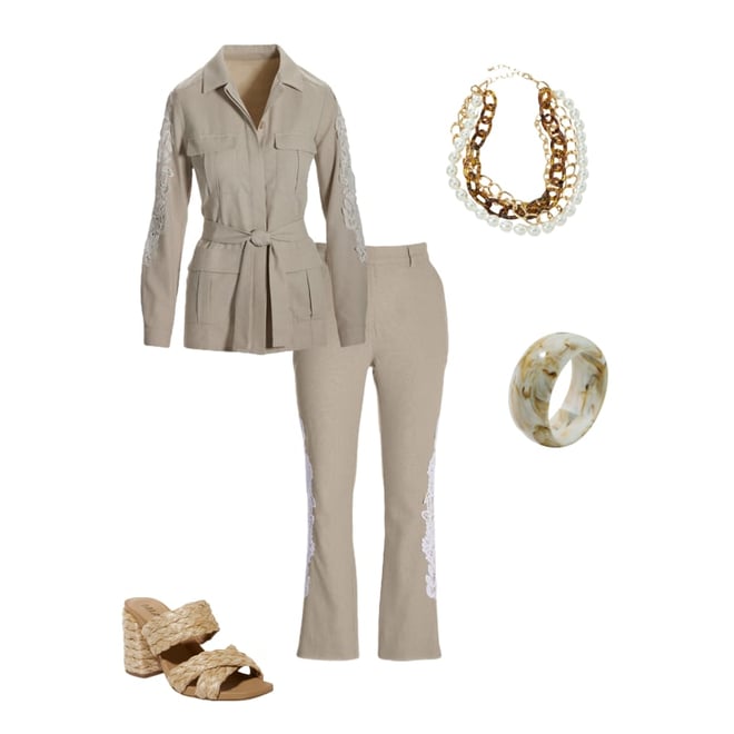 Lace Inset Linen Utility Jacket Tan
