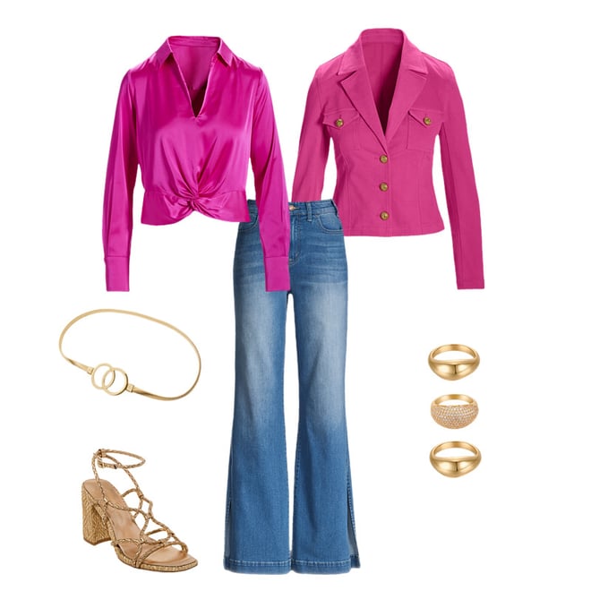 Modern Length Crest Button Luxe Denim Jacket Raspberry Rose