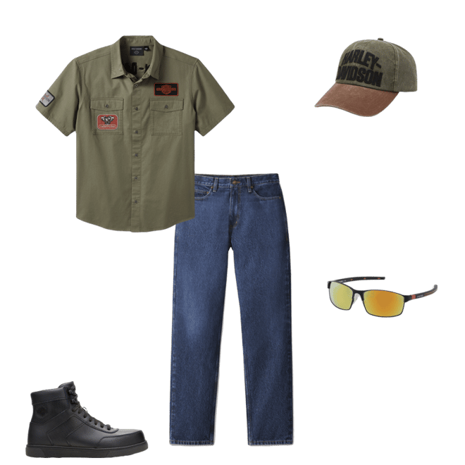 【k_t.214】両面　Harley-Davidson XL メキシコ Men's V-Twin Equipped Solid Mechanics Shirt | Harley