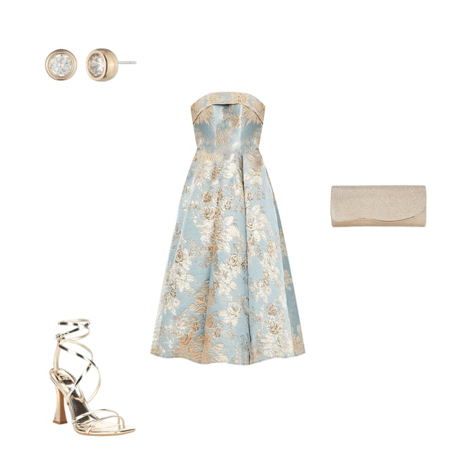Mac Duggal Floral Brocade Strapless Sleeveless Gathered Skirt Side Pocket  Midi A-Line Dress | Dillard's
