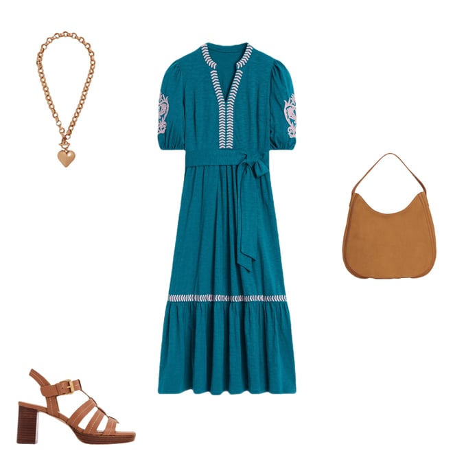 1st bundle featuring 3 items which compliment Amara Embroidered Jersey Dress-Deep Sea, Meadowsweet Pink