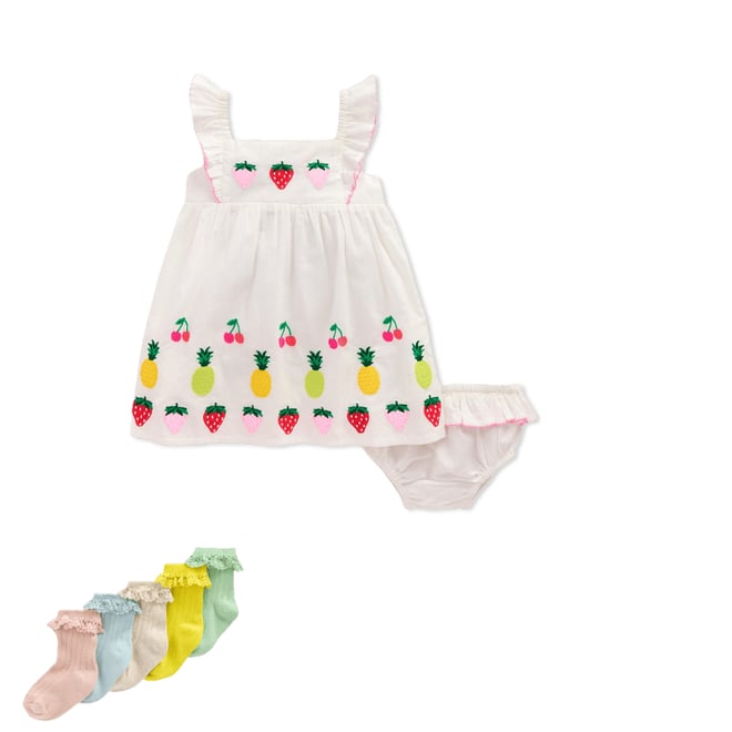 1st bundle featuring 1 items which compliment Appliqué Ruffle Dress-Soft Ivory Fruit