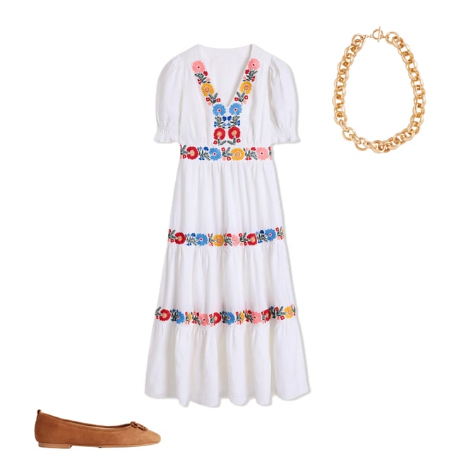 6th bundle featuring 2 items which compliment Anna Linen Tiered Midi Dress-White, Multi Embroidery