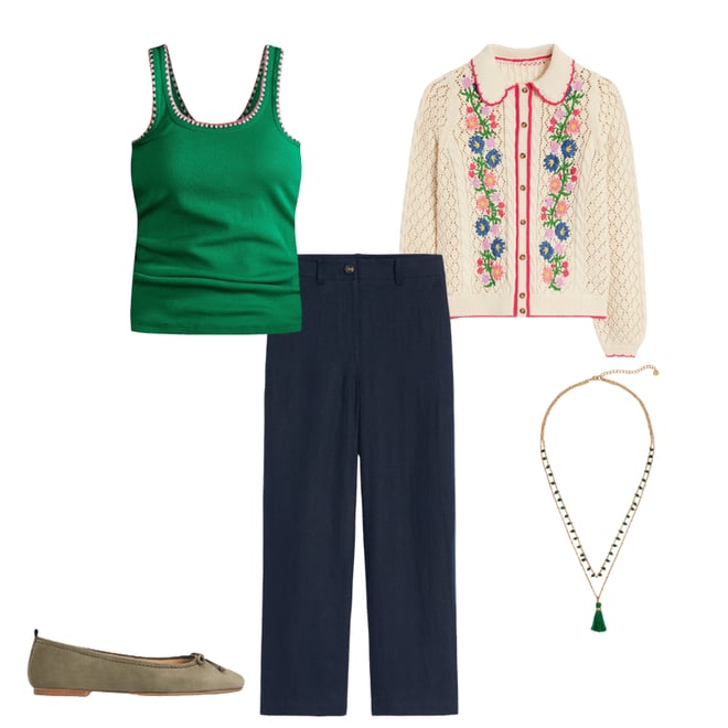 4th bundle featuring 4 items which compliment Crochet Trim Scoop Neck Vest-Rich Emerald