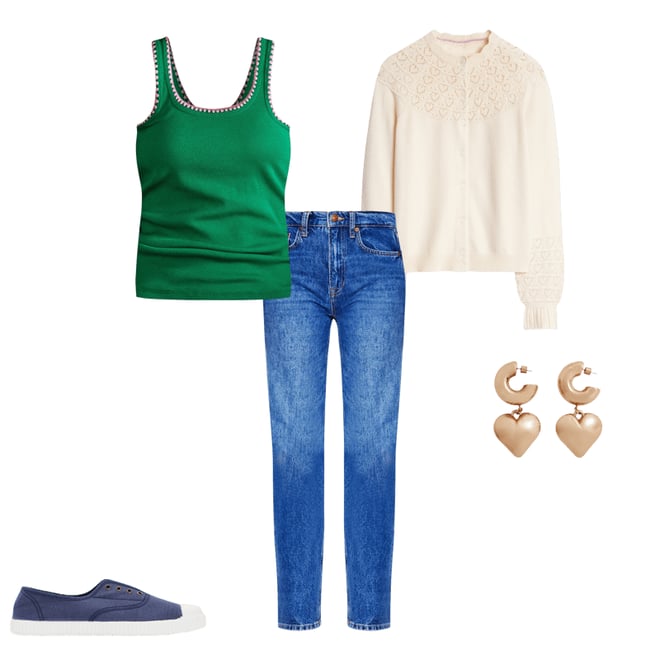 3rd bundle featuring 4 items which compliment Crochet Trim Scoop Neck Vest-Rich Emerald