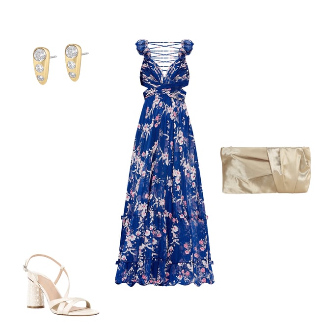 Mac Duggal Floral Chiffon V-Neck Sleeveless Cut-Out Strappy