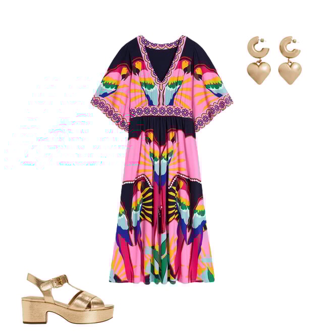 1st bundle featuring 2 items which compliment Maya Kimono Jersey Maxi Dress-Multi, Paradise Parrot