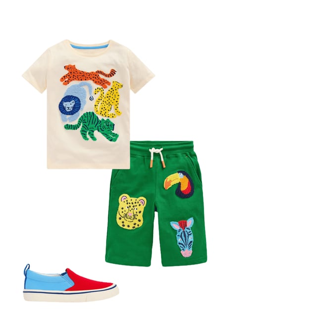 1st bundle featuring 2 items which compliment Short Sleeve Bouclé T-shirt-Soft Ivory Big Cats