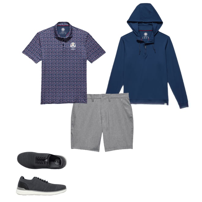 1st bundle featuring 3 items which compliment  2025 Ryder Cup Mvp Higgins Americana Floral Print Polo Shirt - Navy Combo