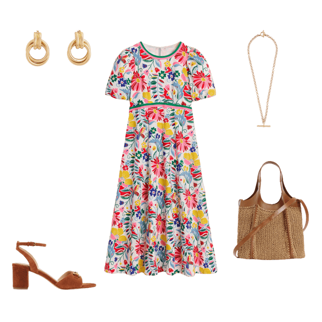 knee length dresses for ladies Empire Poplin Occasion Dress-Aurora Blue, Ornamental Charm main image 0