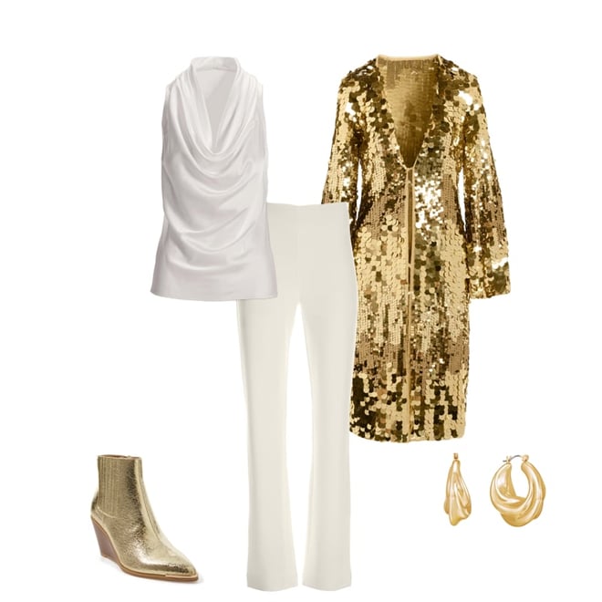 Paillette Bell Sleeve Duster Gold