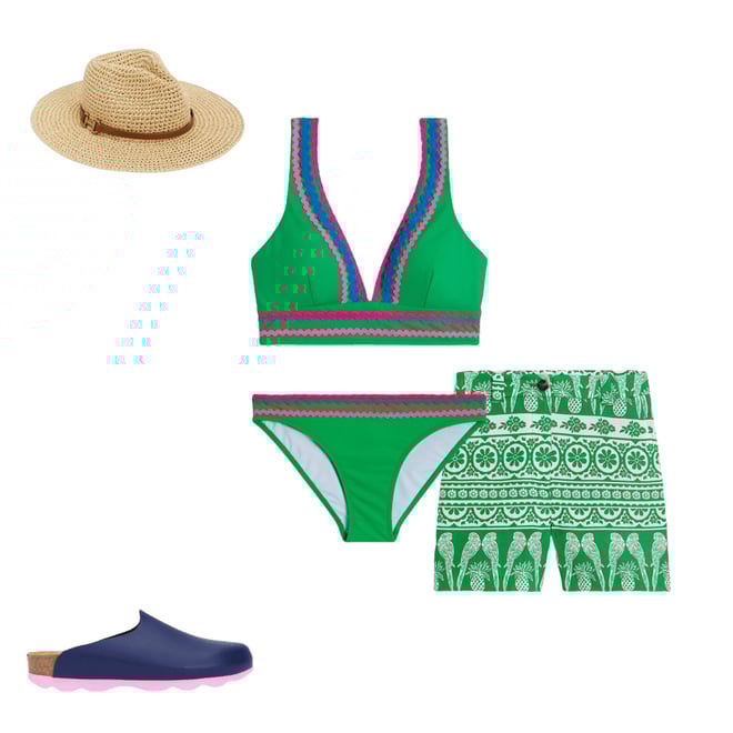 3rd bundle featuring 4 items which compliment Westbourne Linen Shorts-Rich Emerald, Ornate Tropics