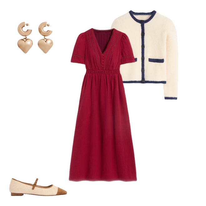 Trim Double Cloth Dress-Garnet Red | Boden USA