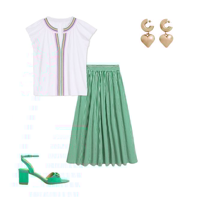 Full Poplin Maxi Skirt-Rich Emerald, Fine Stripe | Boden USA