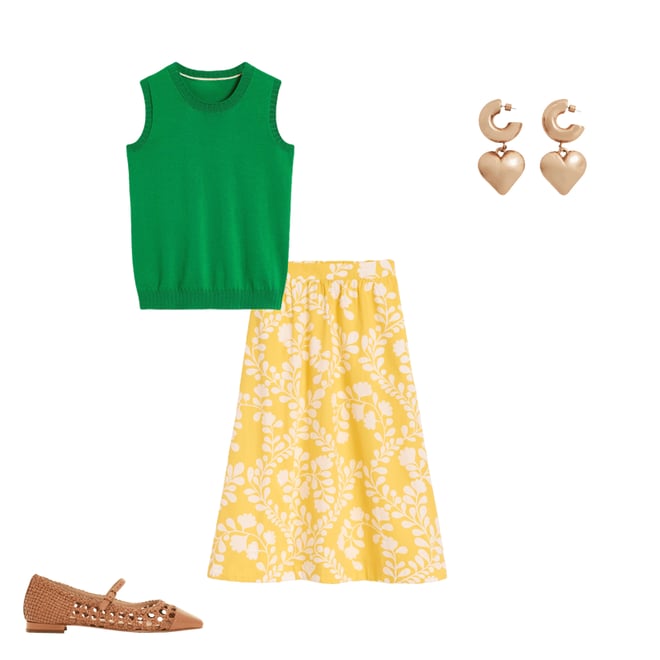 3rd bundle featuring 3 items which compliment Hattie Poplin Midi Skirt-Yellow, Vine Silhouette