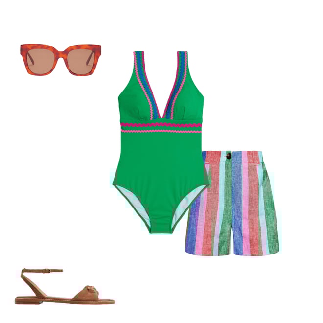 5th bundle featuring 3 items which compliment Westbourne Linen Shorts-Bright Rainbow Stripe