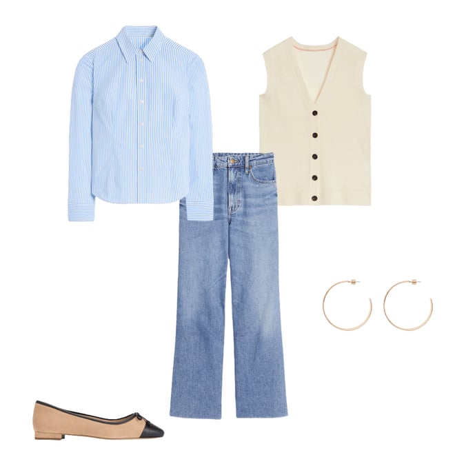 5th bundle featuring 4 items which compliment Saskia Stretch Cotton Shirt-Forget Me Not, Ivory Stripe