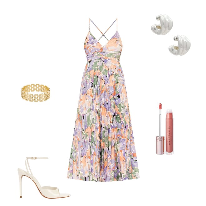 knee length dresses for ladies ASTR The Label Floral Blythe Plisse Midi Dress – Ella James main image 1