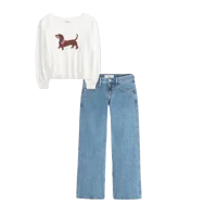 Slouchy Off-the-Shoulder Dachshund Graphic Sweater
