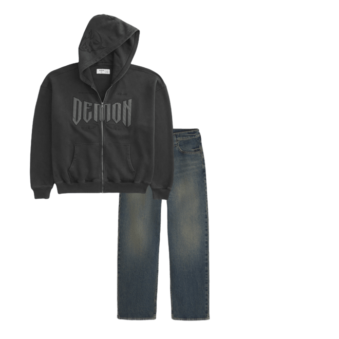 Boxy Dodge Demon Graphic Zip-Up Hoodie