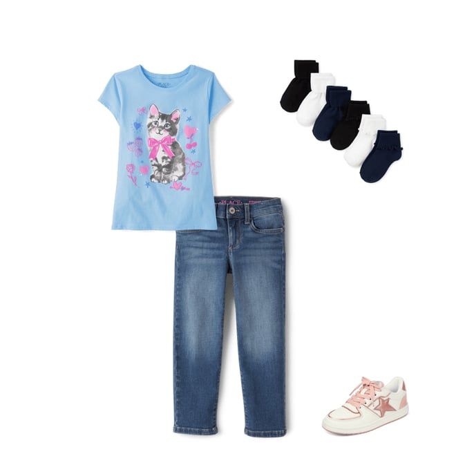 2nd bundle featuring 3 items which compliment Girls Cat Bow Graphic Tee