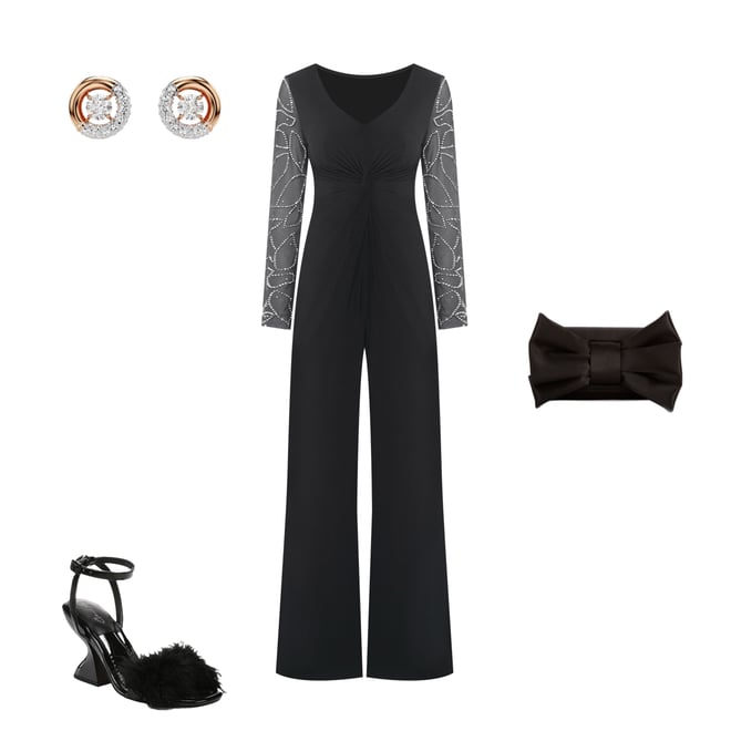 Marina Matte Jersey Sheer Beaded Long Sleeve V-Neck Knot Bodice