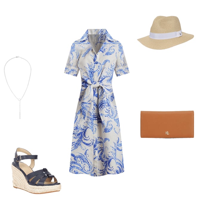Lauren Ralph Lauren Paisley Tie-Front Linen Fit & Flare Midi