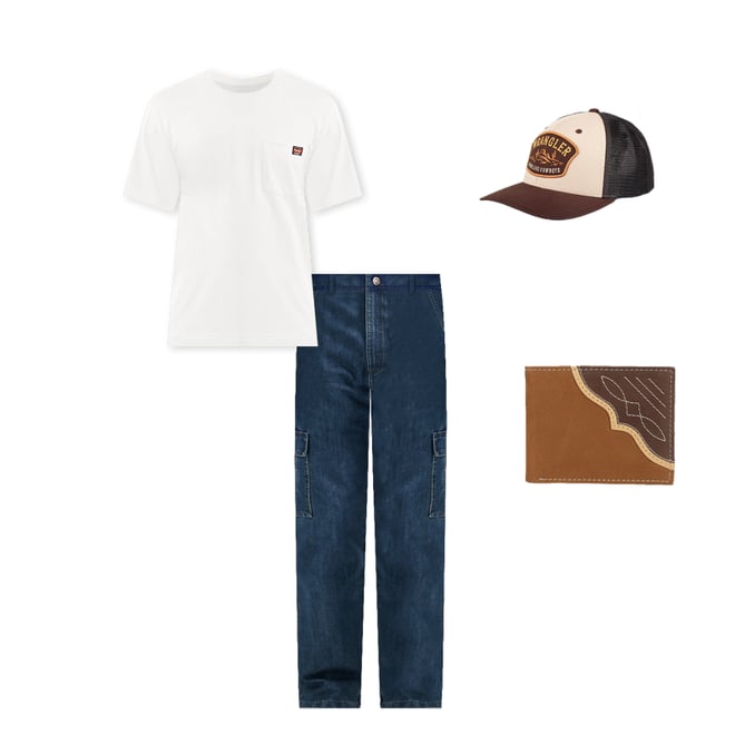 Wrangler® Denim Loose Fit Cargo Jean in Medium Stonewash Denim