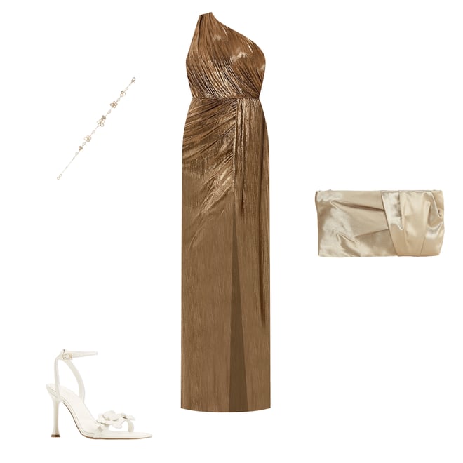 Mac Duggal Metallic Ruched Asymmetrical One Shoulder