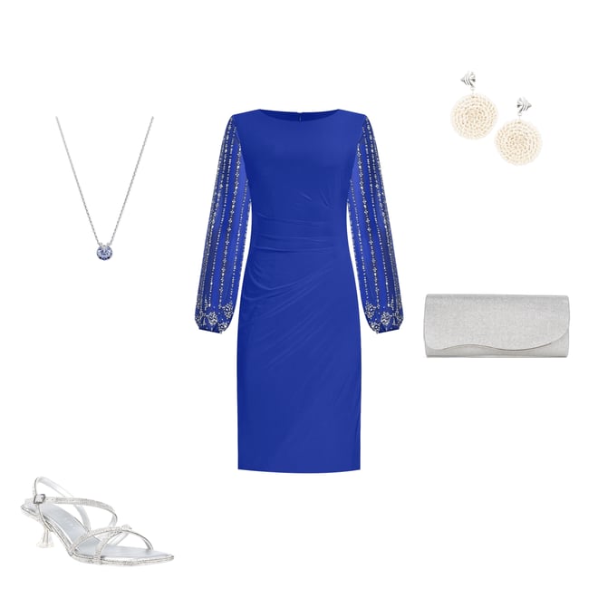 Marina Round Neck Beaded Lace Long Sleeve Side Drape Sheath Dress |  Dillard's