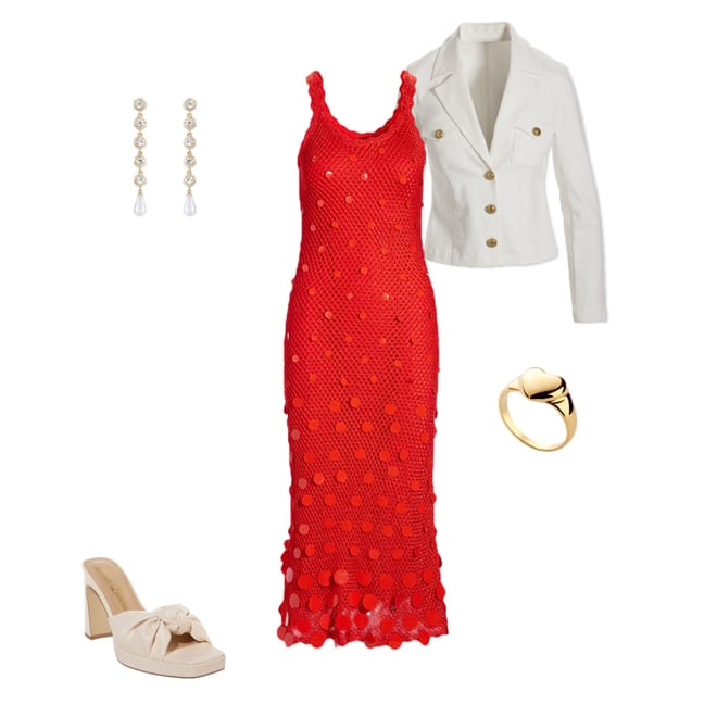 Paillette Detail Crochet Ankle Length Dress - Mandarin