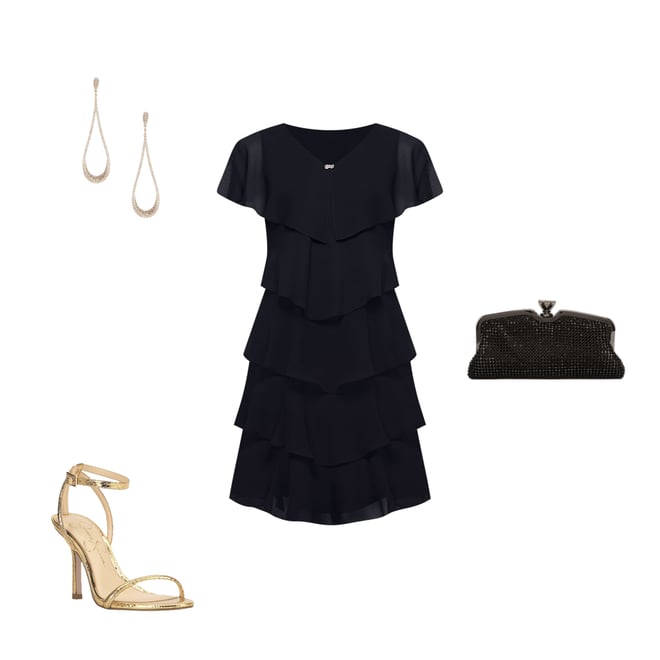 Ignite Evenings Petite Size Georgette V-Neck Short Sleeve Tiered Capelet  Shift Dress | Dillard's