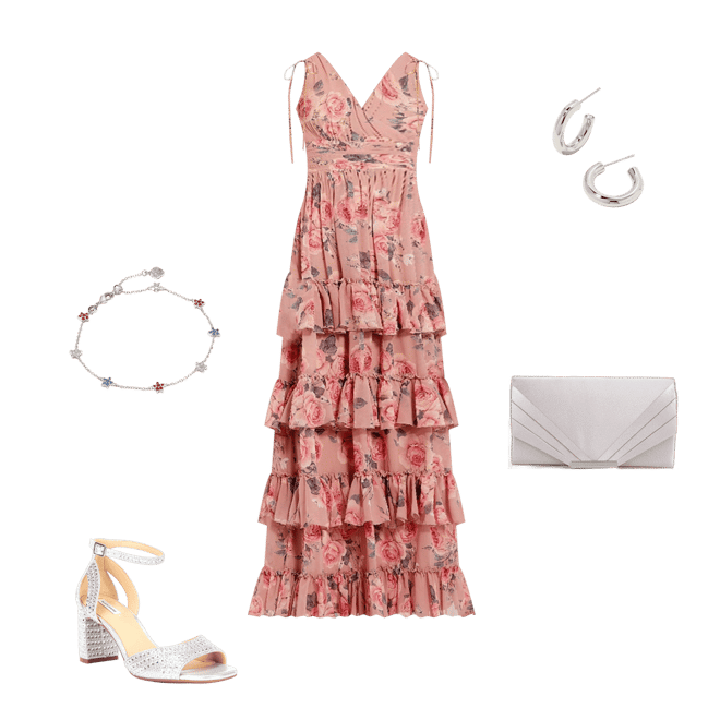 MAC DUGGAL フリルが美しい Vバック シフォン ハイ＆ロードレス Pink Sleeveless V-Neck Floral Chiffon Ruffle Ball Gown - Mac