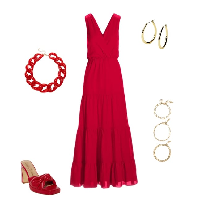 Surplice Tiered Cotton Maxi Dress True Red