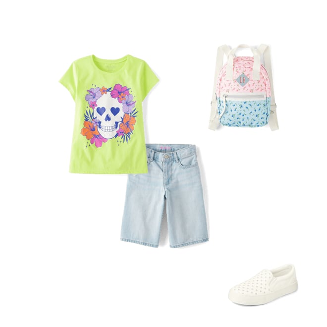 1st bundle featuring 3 items which compliment Girls Summerween Skull Flowers Graphic Tee
