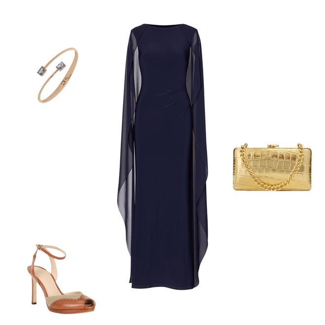 Ralph Lauren 透け感 OVERLAY caplet NAVY DRESS Lauren Ralph Lauren Georgette Boat Neck Sleeveless Overlay