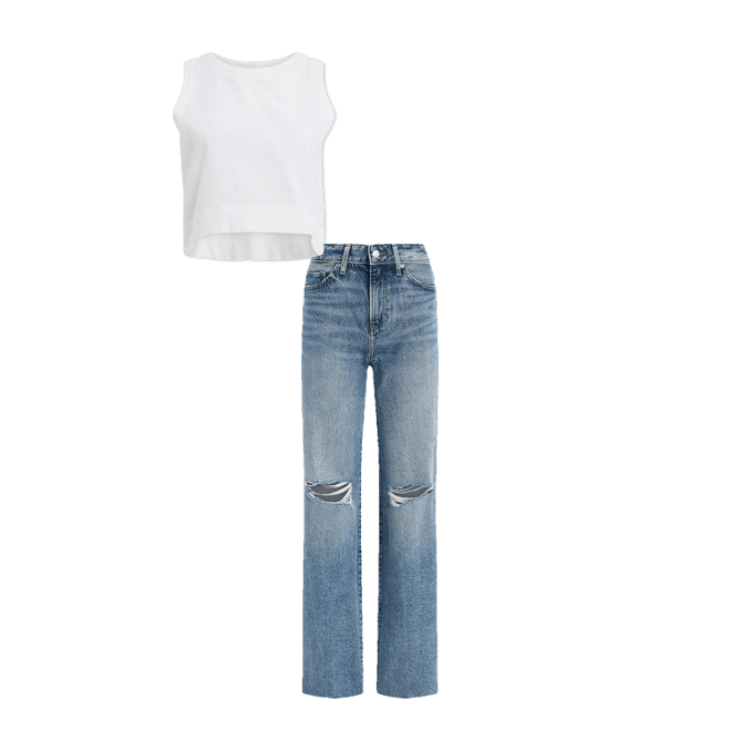 Linen-blend Crew Neck Button Back Cropped Tank