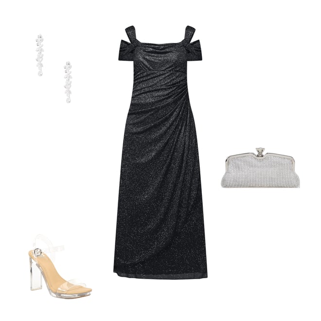 knee length dresses for ladies Plus Portrait Collar Glitter Mesh Dress main image 1